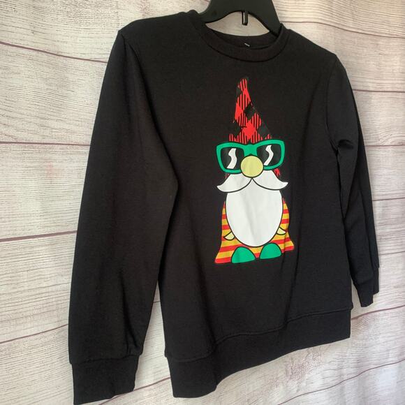 Well Worn Gnome Santa Sweatshirt Black Holiday Sweater Christmas Girls Medium - Picture 2 of 8